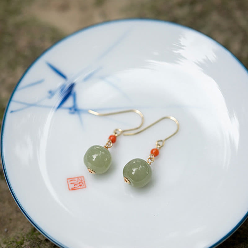 KarmaRipple's 925 Sterling Silver 14K Gold Plated Hetian Jade Red Agate Fortune Drop Dangle Earrings p7