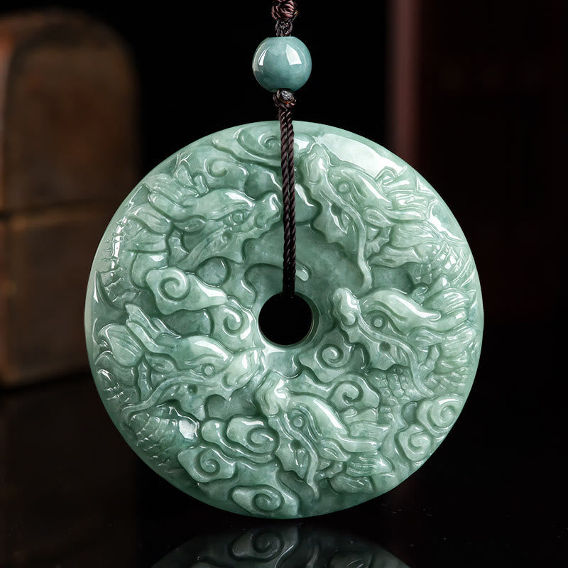 KarmaRipple's Year of the Dragon Authentic Jade Nine Dragons Peace Buckle Protection Pendant Necklace p2