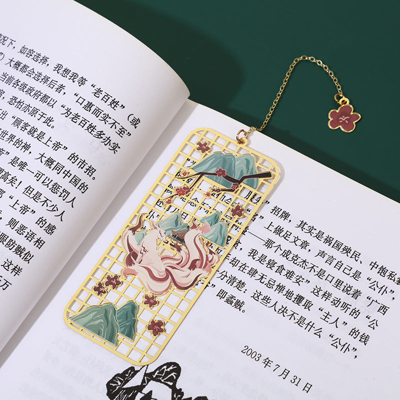 KarmaRipple's Elk Koi Fish Crane Nine Tailed Fox Metal Brass Hollow Bookmark p9