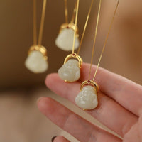 Collier avec pendentif en argent sterling 925 et jade Hetian authentique représentant le Bouddha rieur de KarmaRipple