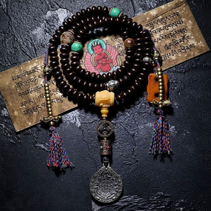 KarmaRipple's Tibet 108 Mala Beadwork Purple Bodhi Seed Bagua Vajra Auspiciousness Bracelet p25