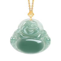 Collier pendentif en jade authentique Bouddha rieur de KarmaRipple, symbole de prospérité et d'abondance