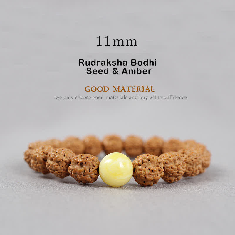 KarmaRipple's Tibet Rudraksha Bodhi Seed Dzi Bead Amber Turquoise Wealth Bracelet p37