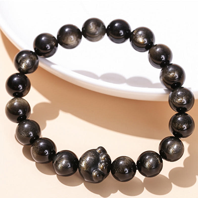 KarmaRipple's Authentic Gold Sheen Obsidian Silver Sheen Obsidian Cute Cat Paw Claw Wealth Bracelet p5