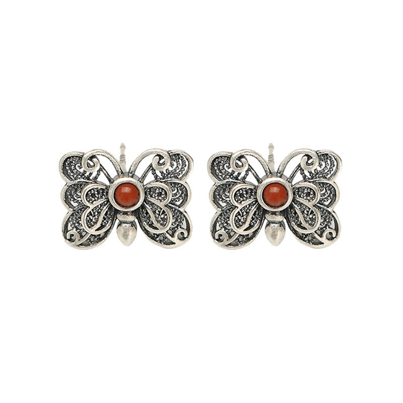 KarmaRipple's 925 Sterling Silver Red Agate Butterfly Self-acceptance Ring Earrings Set p20