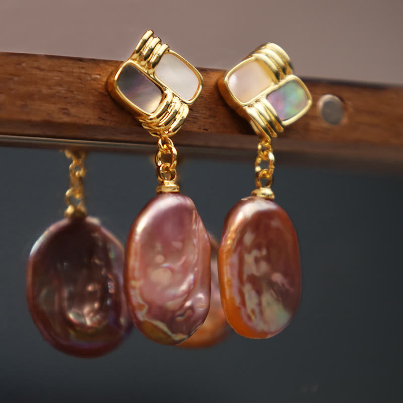 KarmaRipple's 925 Sterling Silver Posts Bronze Plated Gold Authentic Baroque Pearl Balancing Drop Earrings p4