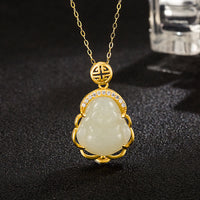 Collier avec pendentif en argent sterling 925 et jade ivoire Hetian, symbole de protection du Bouddha rieur, de KarmaRipple