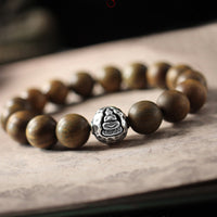 Bracelet de guérison Bouddha en argent sterling 999, petites feuilles de bois de santal vert et bois de santal rouge de KarmaRipple