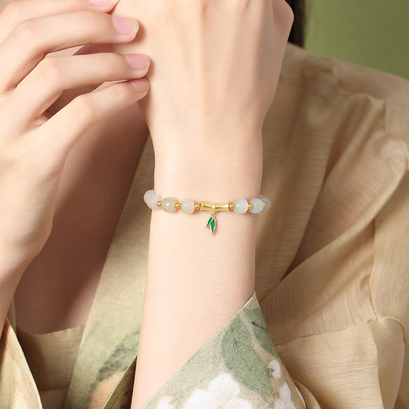 KarmaRipple's 925 Sterling Silver Hetian Ivory Jade Bamboo Fortune Bracelet p2