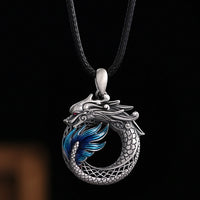 Collier pendentif en argent sterling 999 de KarmaRipple, avec boucle de paix de bon augure et motif de succès sculpté, année du dragon