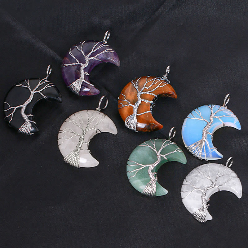 KarmaRipple's Authentic Quartz Gemstone Moon Tree Of Life Balancing Energy Pendant Necklace p20
