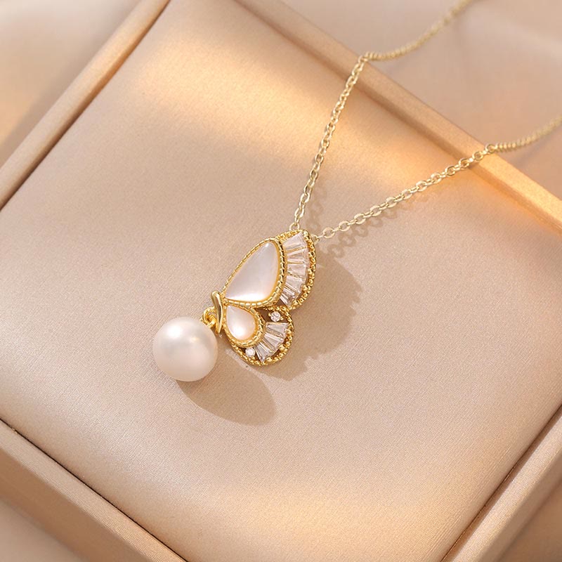 KarmaRipple's Tridacna Stone Pearl Bead Butterfly Balancing Pendant Necklace Earrings Set p8