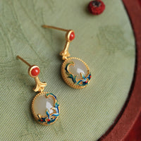 Boucles d'oreilles pendantes vintage en jade et agate rouge de KarmaRipple