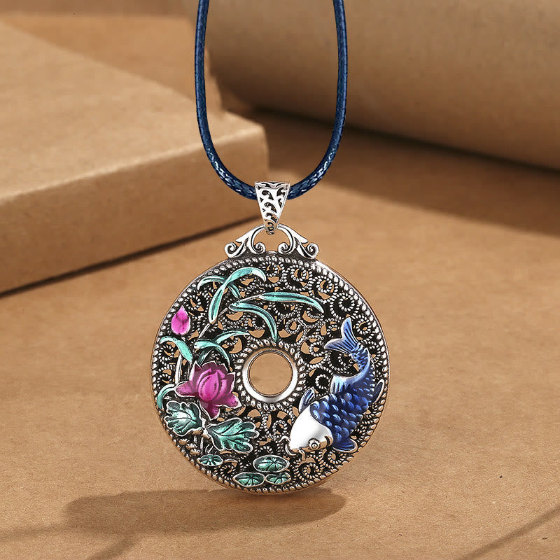 KarmaRipple's Koi Fish Lotus Peace Buckle Fu Character Wealth Fortune Pendant Necklace p2
