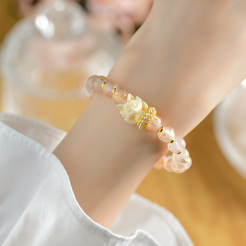 KarmaRipple's Tibetan Incense Ash Liuli Glass Bead Fortunate Nine Tailed Fox Lotus Talisman Bracelet p4