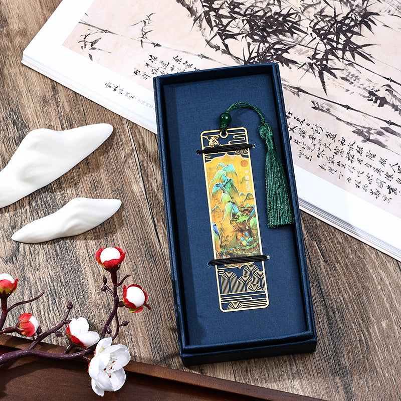 KarmaRipple's A Panorama of Rivers and Mountains Metal Hollow Bookmarks Tassel With Gift Box p15