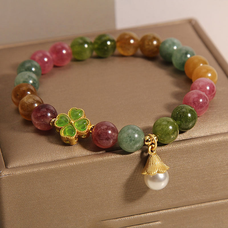 KarmaRipple's Colorful Tourmaline Four Leaf Clover Flower Wisdom Bracelet p5