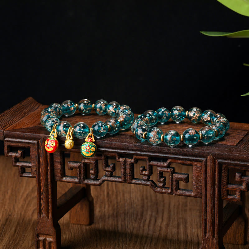 KarmaRipple's Gold Swallowing Beast Family Talisman Luminous Fluorescent Liuli Glass Bead Success Bracelet p29