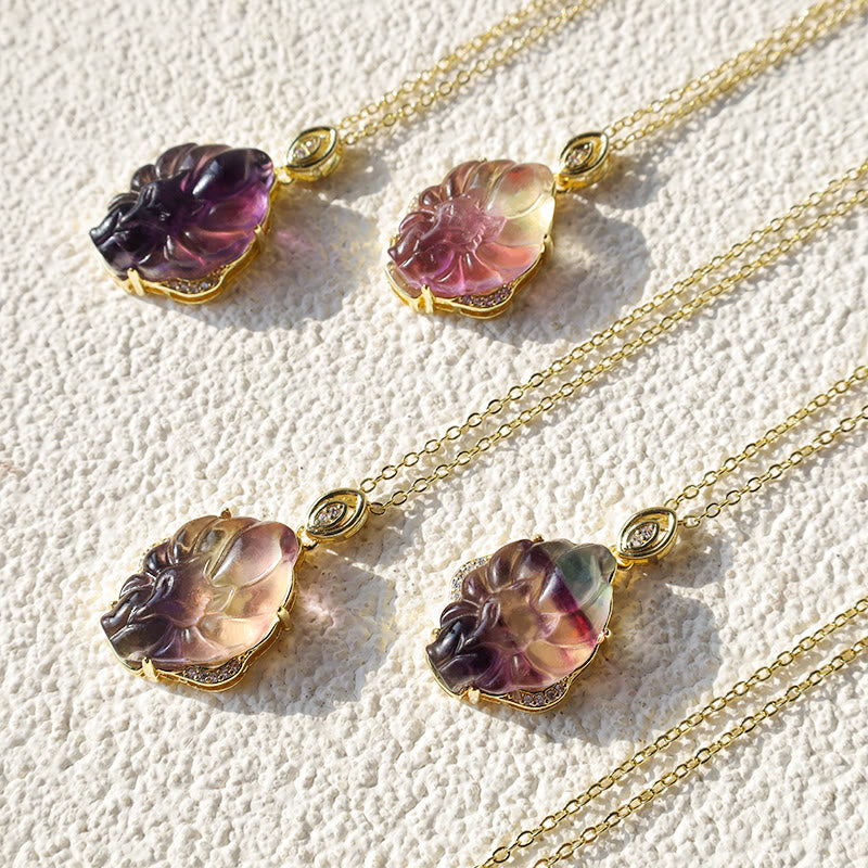 KarmaRipple's Authentic Colorful Fluorite Nine Tailed Fox Protection Pendant Necklace p2