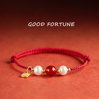Bracelet tressé en argent sterling 925 avec perles d'agate et fil rouge, symbole de la chance et de la fortune, de KarmaRipple