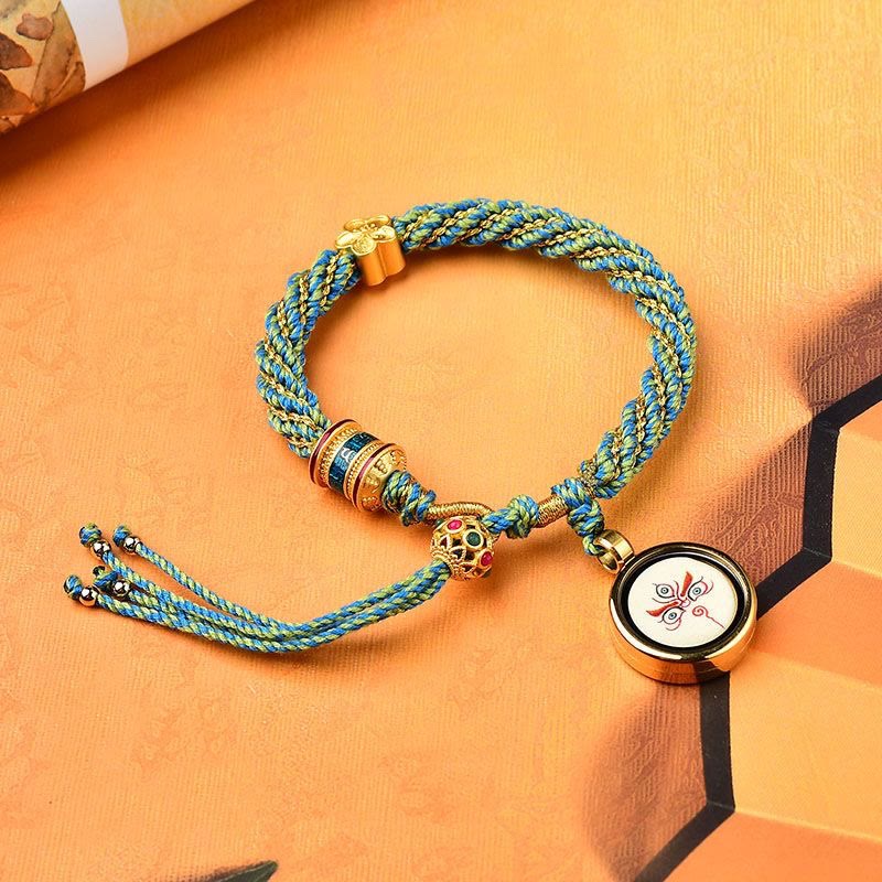 KarmaRipple's Tibet Handmade Five God Of Wealth Fortune Thangka Amulet Prayer Wheel Flower Talisman Weave String Bracelet p21