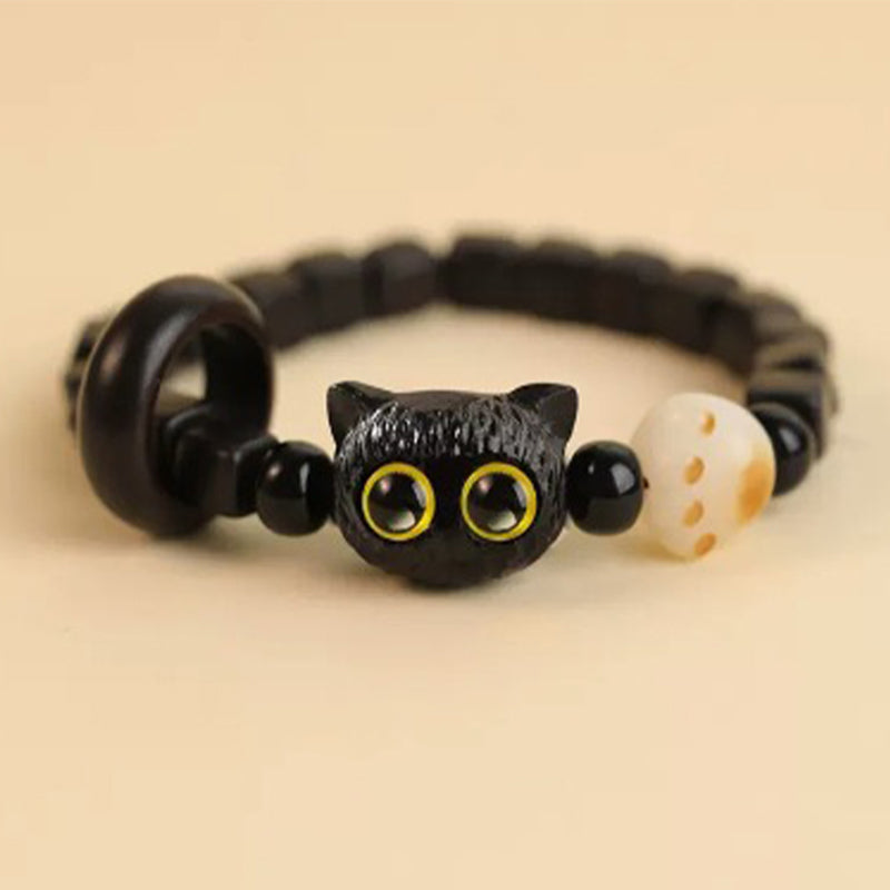 KarmaRipple's Cute Ebony Wood Cat Head Pattern Peace Bracelet p18