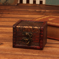 Petite boîte à bijoux carrée rétro en bois de KarmaRipple, motif lotus, fleur, raisin, pièce de monnaie en bronze, jonquille, boîte de rangement pour bijoux