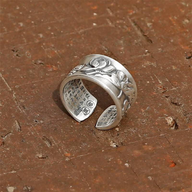 KarmaRipple's 999 Sterling Silver Fortune Koi Fish Lotus Heart Sutra Wealth Ring p9