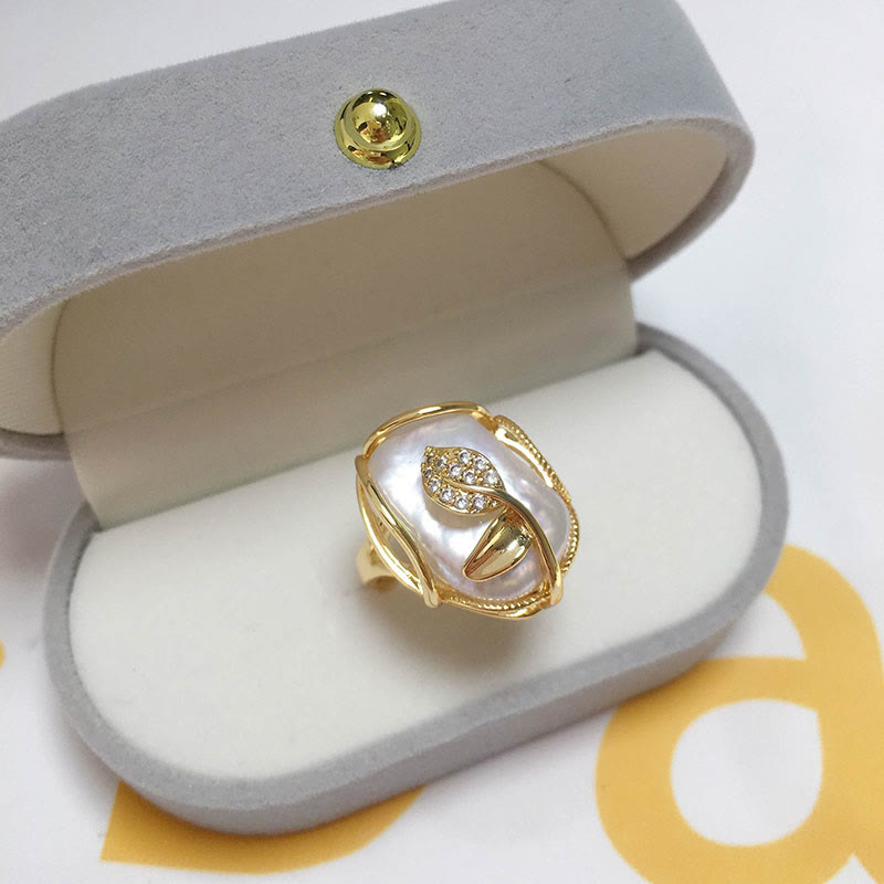 KarmaRipple's Pearl Bronze Plated Gold Flower Happiness Wealth Ring p13