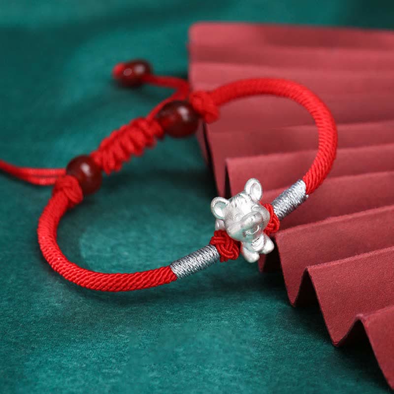 KarmaRipple's 999 Sterling Silver Chinese Zodiac Fortune Strength Red String Bracelet p2