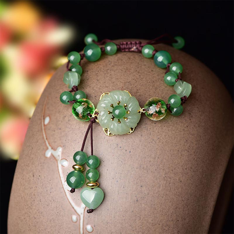 KarmaRipple's Authentic Green Jade Fortune Dangling Flower Bracelet p4