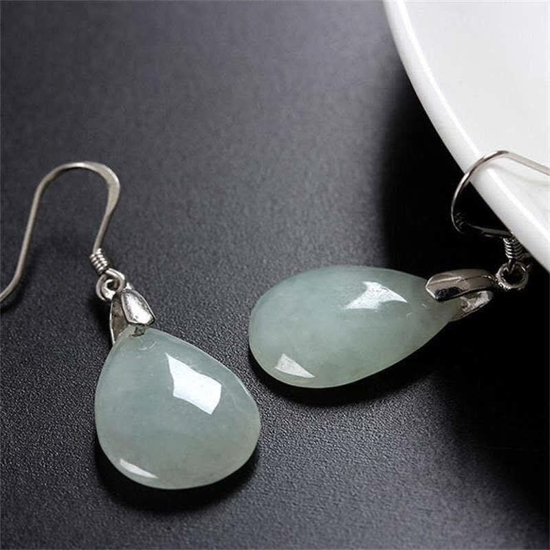 KarmaRipple's 925 Sterling Silver Jade Water Drop Fortune Dangle Earrings p4
