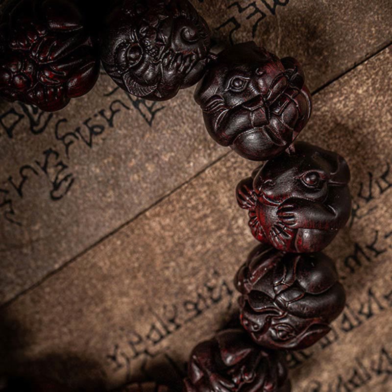 KarmaRipple's Chinese Zodiac Engraved Small Leaf Red Sandalwood Protection Bracelet p7