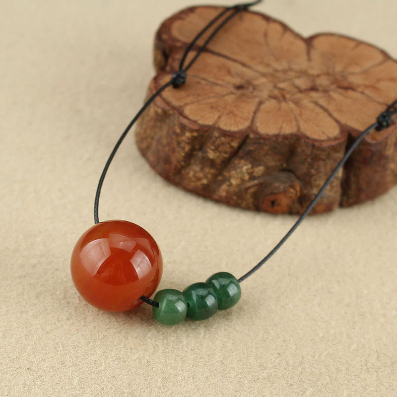 KarmaRipple's Red Agate Green Aventurine Green Bodhi Seed Bead Calm Leather Rope Pendant Necklace p5