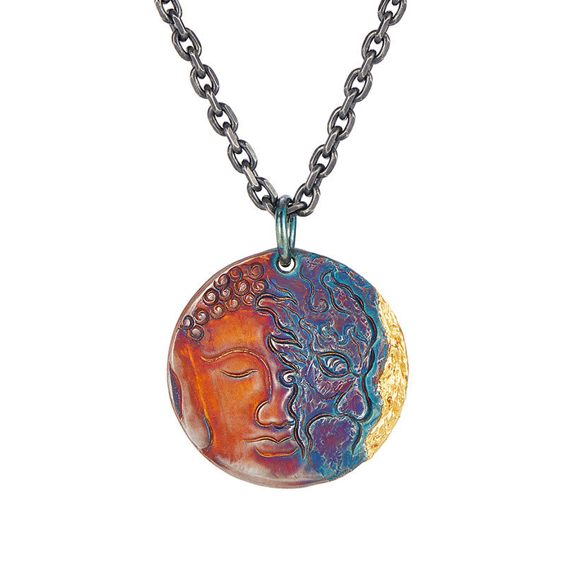 KarmaRipple's 999 Sterling Silver 24K Gold Half Demon Half Buddha Compassion Pendant Necklace p4