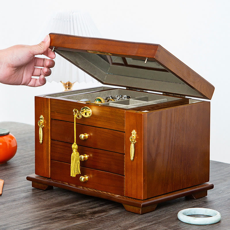 KarmaRipple's Vintage Large Capacity Wooden Jewelry Box Jewelry Storage Box With Mirror p1