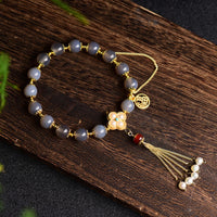 Bracelet d'équilibre authentique en agate grise avec perles et pompons de KarmaRipple