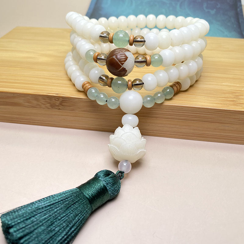 KarmaRipple's Ivory Bodhi Seed Mala 108 Beadwork Protection Bracelet p11