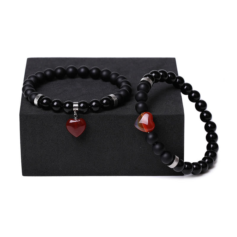 KarmaRipple's 2Pcs Black Onyx Gemstone Stone Love Heart Protection Support Pair Bracelet p13