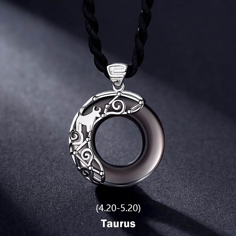 KarmaRipple's 12 Constellations of the Zodiac Ice Obsidian Blessing Round Necklace Pendant p2