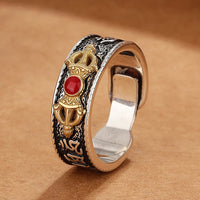 Bague de sagesse tibétaine Om Mani Padme Hum en agate rouge Dorje Vajra de KarmaRipple