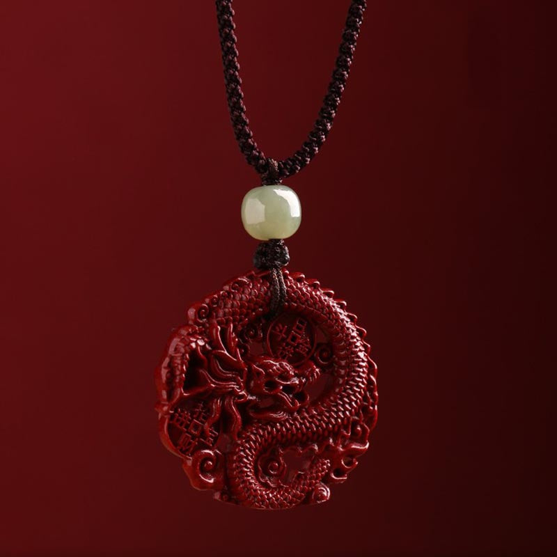KarmaRipple's Year Of The Dragon Authentic Cinnabar Hetian Jade Bead Bronze Coin Attract Wealth Strength Pendant Necklace p17