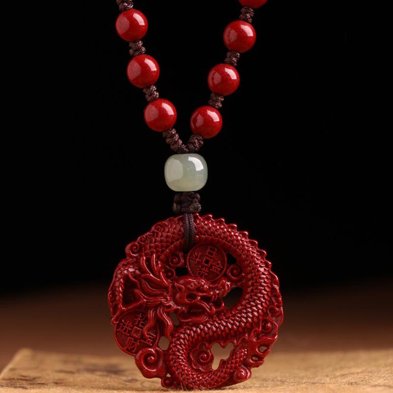 KarmaRipple's Year Of The Dragon Authentic Cinnabar Hetian Jade Bead Bronze Coin Attract Wealth Strength Pendant Necklace p1