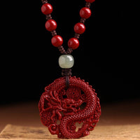 Collier pendentif en bronze avec perles de jade Hetian authentiques de cinabre de KarmaRipple, Année du Dragon, pour attirer la richesse et la force