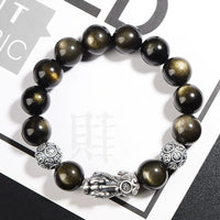 Bracelet de protection de richesse PiXiu en argent sterling 925 authentique et obsidienne dorée de KarmaRipple
