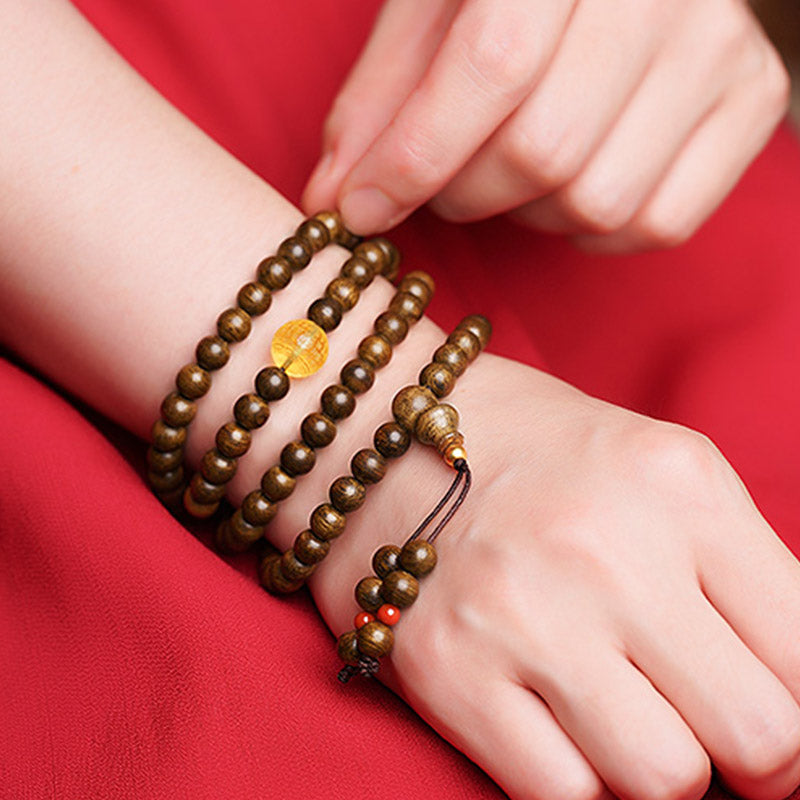 KarmaRipple's 108 Mala Beadwork 999 Gold Brunei Agarwood Heart Sutra Amber Red Agate Strength Meditation Bracelet p7