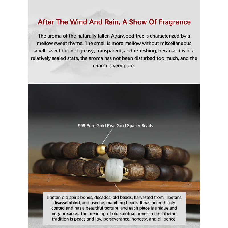 KarmaRipple's 999 Gold Rare Tarakan Agarwood Tibetan Old Spirit Bone Balance Strength Double Wrap Bracelet p14