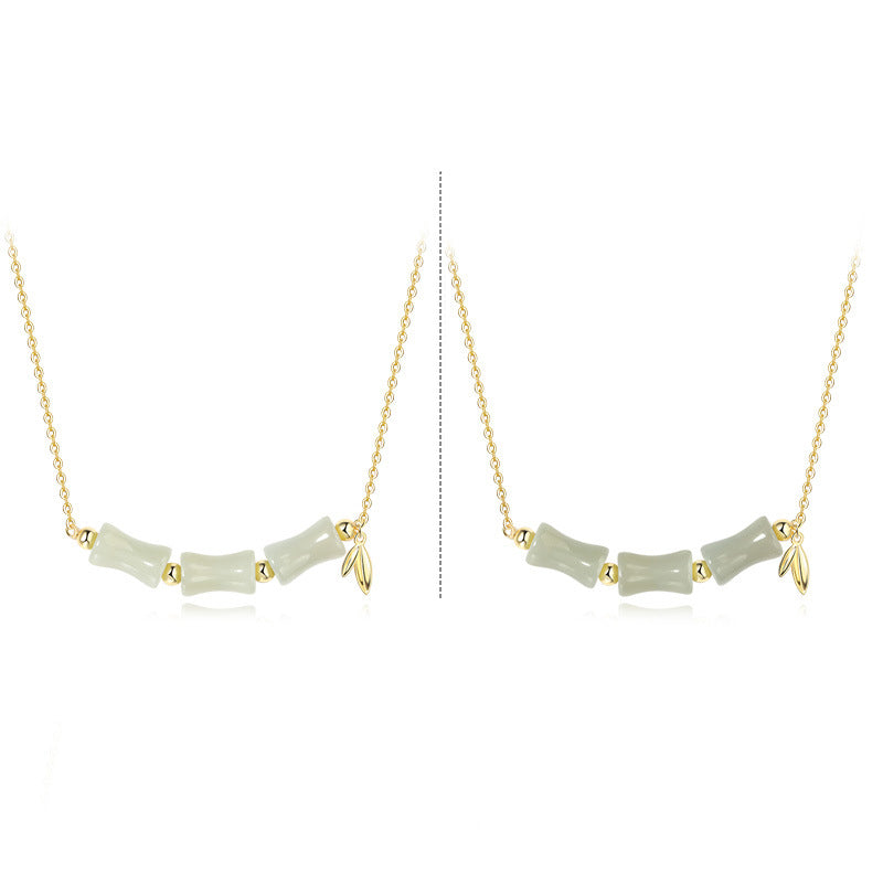 KarmaRipple's 925 Sterling Silver Hetian Jade Bamboo Fu Character Prosperity Pendant Necklace Bracelet p13