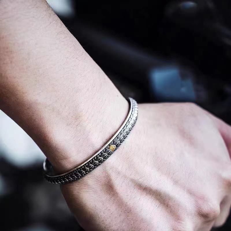 KarmaRipple's Vintage Dragon Scales Pattern Fortune Wealth Cuff Bracelet Bangle p3