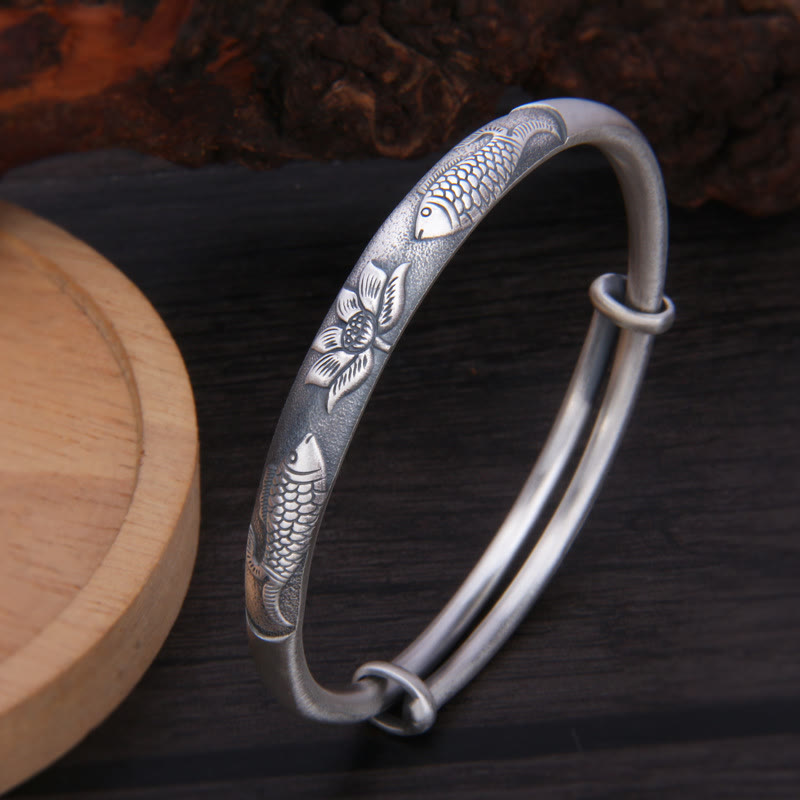 KarmaRipple's 999 Sterling Silver Koi Fish Lotus Wealth Fortune Bracelet Bangle p2